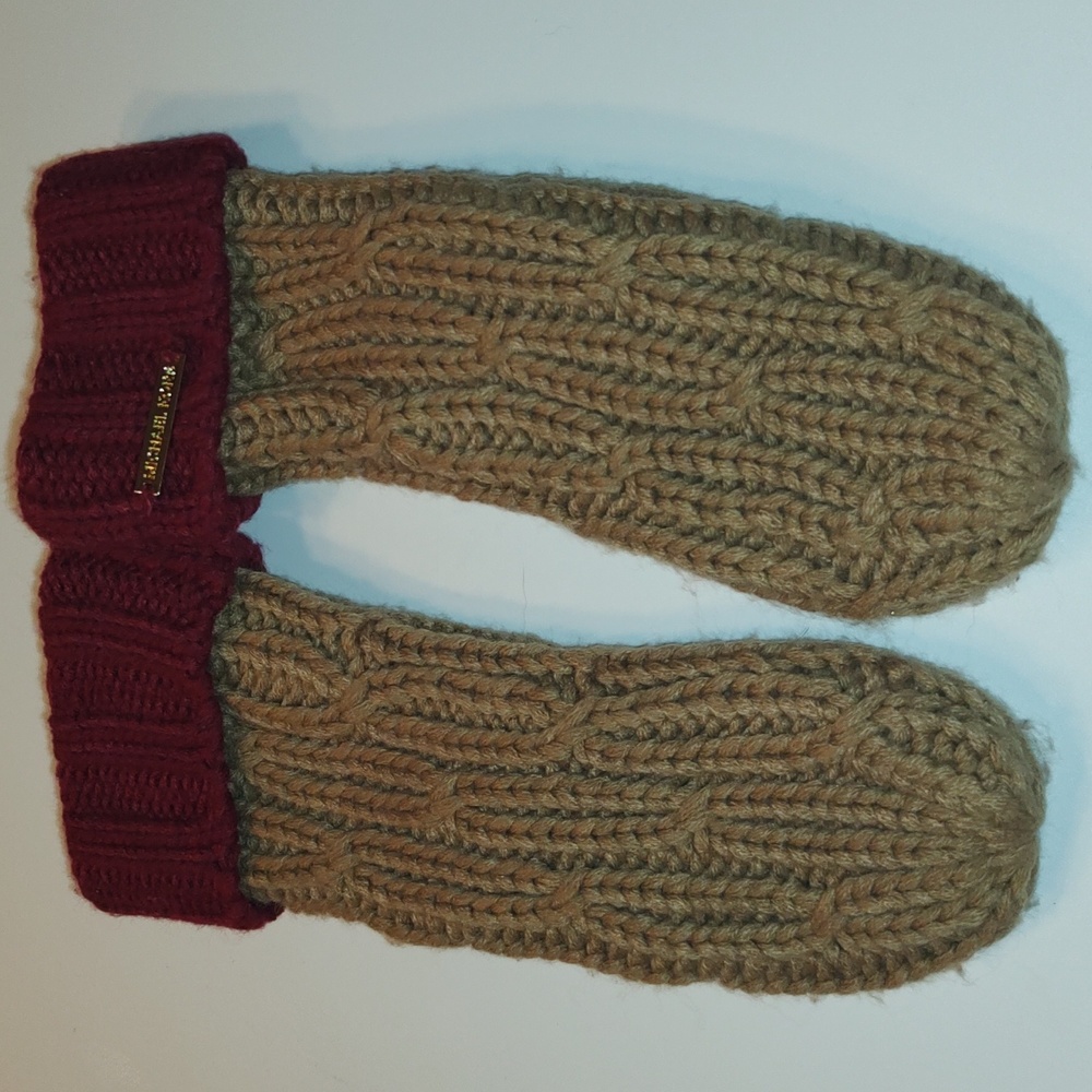 Michael Kors Women's Colorblock Rib Cable Knit Mittens, Camel/Cinnabar, One Size